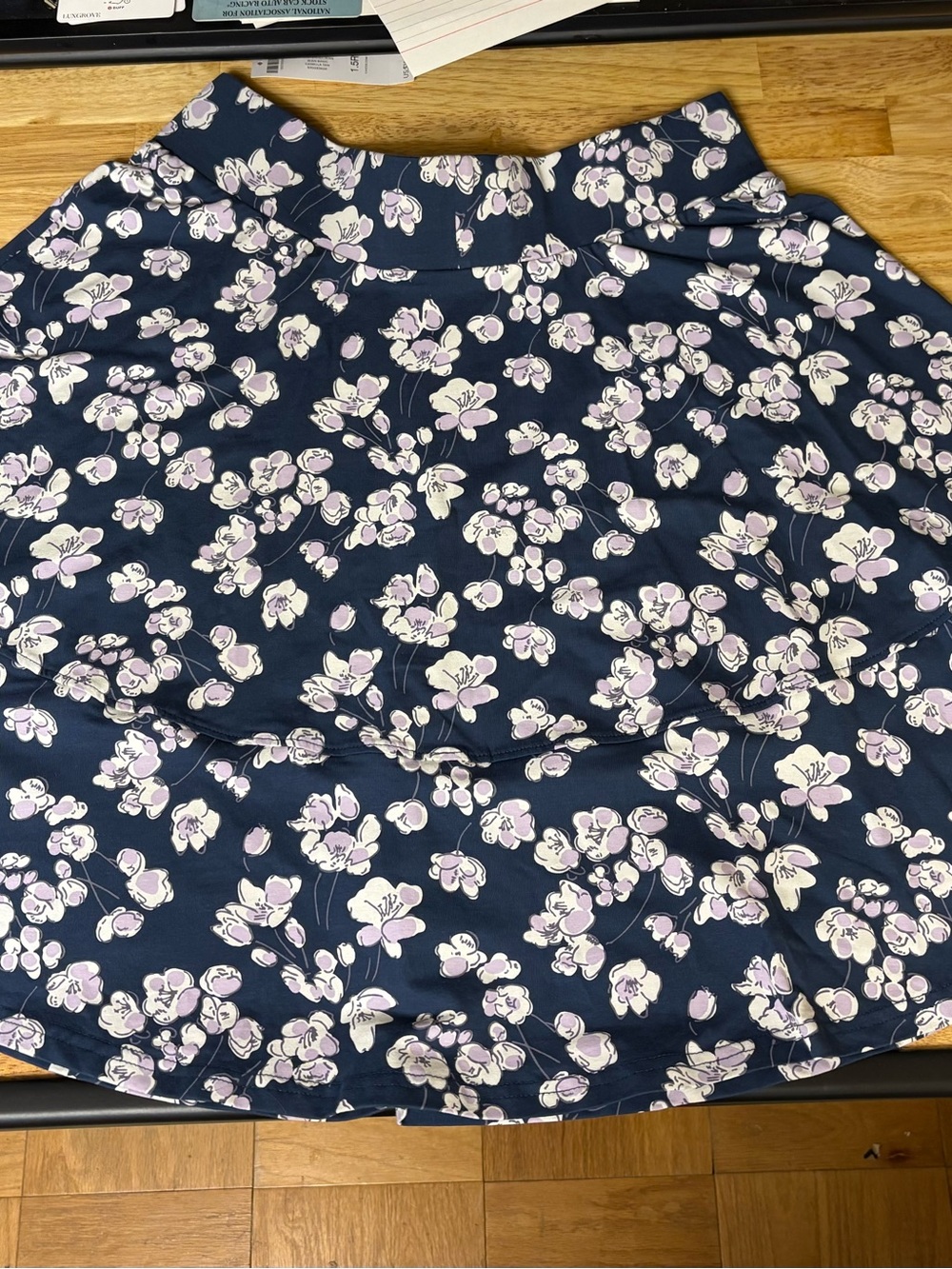 Navy Floral Skater Skirt with Lavender & Cream Blooms - Women